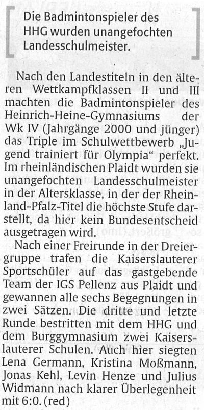 Badminton DieBadmintonspielerDesHHGWurdenUnangefochtenLandesschulmeister