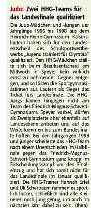 Judo: Zwei HHG-Teams für das Landesfinale qualifiziert
