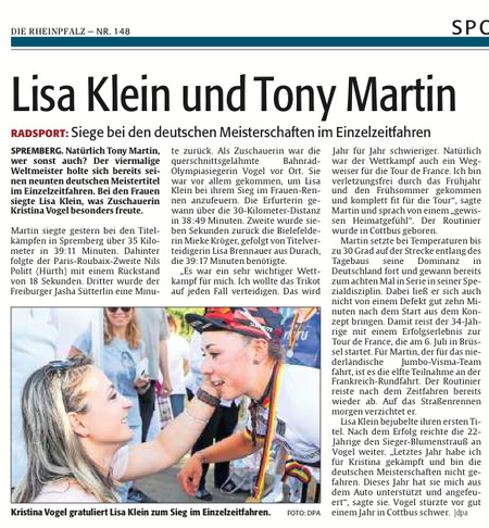 Lisa Klein holt Gold im Zeitfahren
